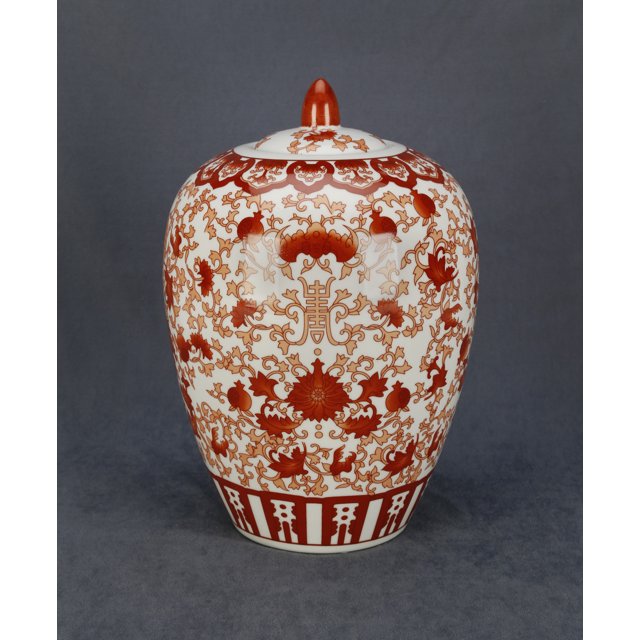 AA Importing Pot à Gingembre en Céramique de 12 Pouces, Motif Rouge et Blanc