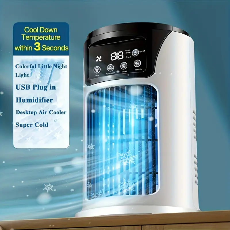 1pc, Portable Air Conditioner Humidifier Atmosphere Light Fan USB Cooler Air Conditioner, 3 In 1 Function,