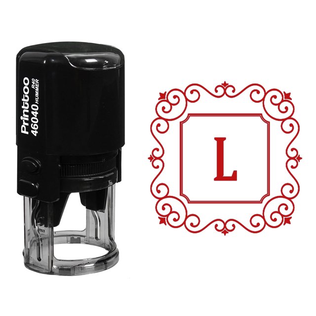 Printtoo Self Inking Rubber Stamp Square Swirl Border L Alphabet Monogram Initial R-40 Office Stationary