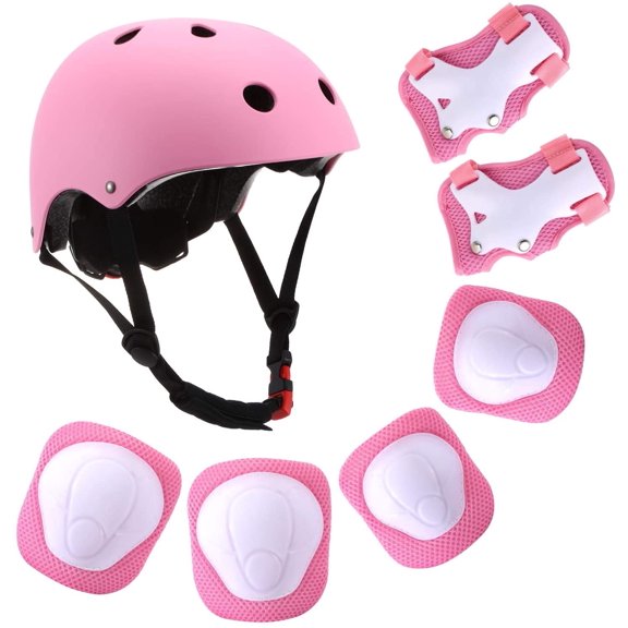 Casque de Vélo pour Enfants QiShi, Casque pour Tout-Petits de 3 à 8 Ans Garçons Filles avec Ensemble d'Équipement de Protection Sportif Genouillères Coudières Protège-Poignets pour Planche à Roulettes Vélo Trottinette Patinage à Roues Alignées - Rose