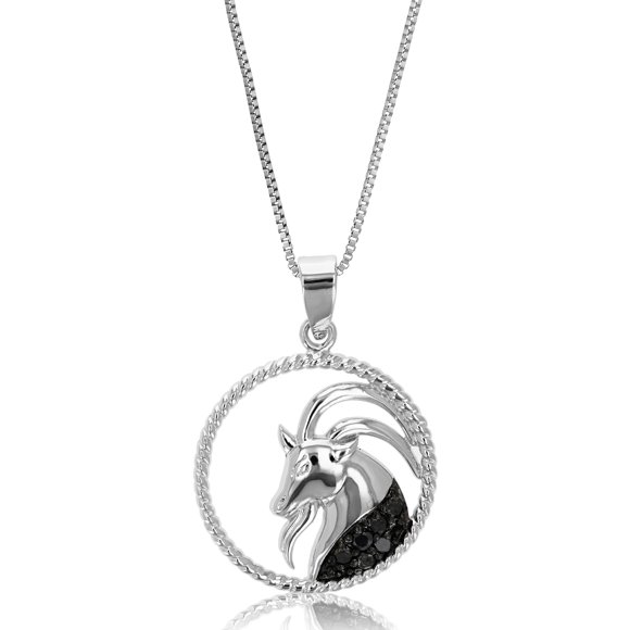Vir Jewels 1/8 cttw Diamond Pendant, Black Diamond Aquarius Zodiac Pendant Necklace for Women in .925 Sterling Silver with Rhodium, 18 Inch Chain, Prong Setting For Female Adult