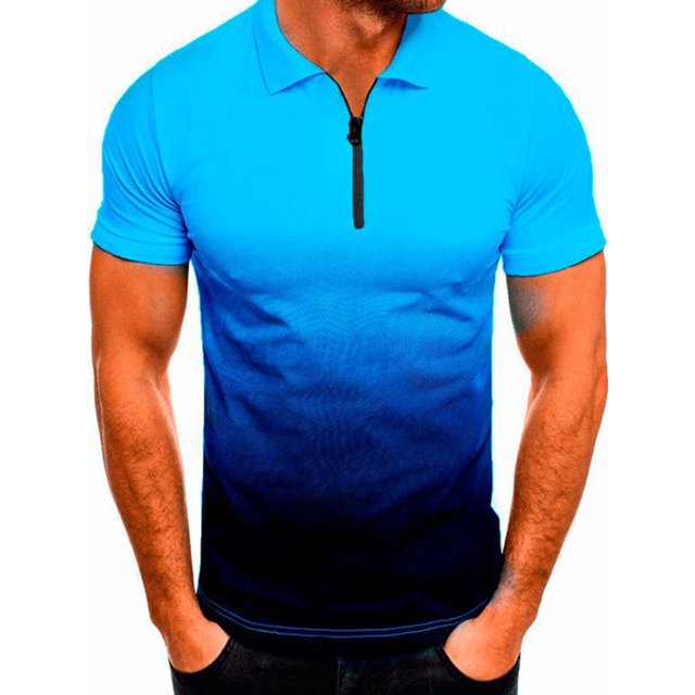 Innerwin Polo Shirt Lapel Neck Mens Tops Sport Zipper Basic T Shirts Navy Blue L