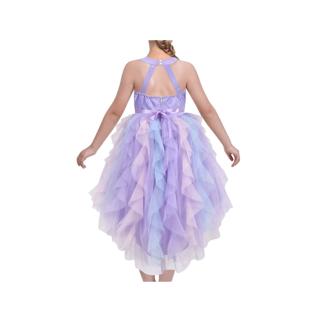 Robe Dos Nu pour Fille Violette Plissée à Étages à Paillettes Concours Hi-lo Dos Ajouré 6 Ans