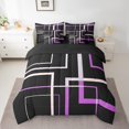 thumbnail image 2 of Abstract Geometry King Comforter Set 7-Piece Rectangle Square Bedding Comforter Sets, Black and Purple Bed in a Bag Modern Mid Century Bedding Set, Aesthetic Bed Sheets Set Kids Teens Room Decor, 2 of 6