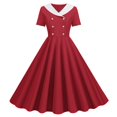 thumbnail image 2 of Robes Grande Taille Commerce Extérieur Col en V Manches Courtes Rétro Double Boutonnage Bouton Robe Maxi Rouge TTG, 2 of 4