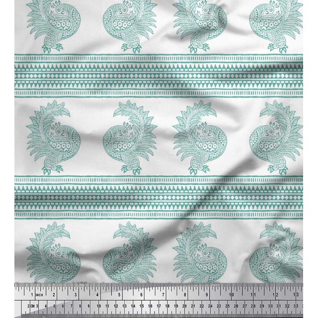 Soimoi Tissu Viscose Georgette Imprimé Paon au Mètre 42 Pouces de Large