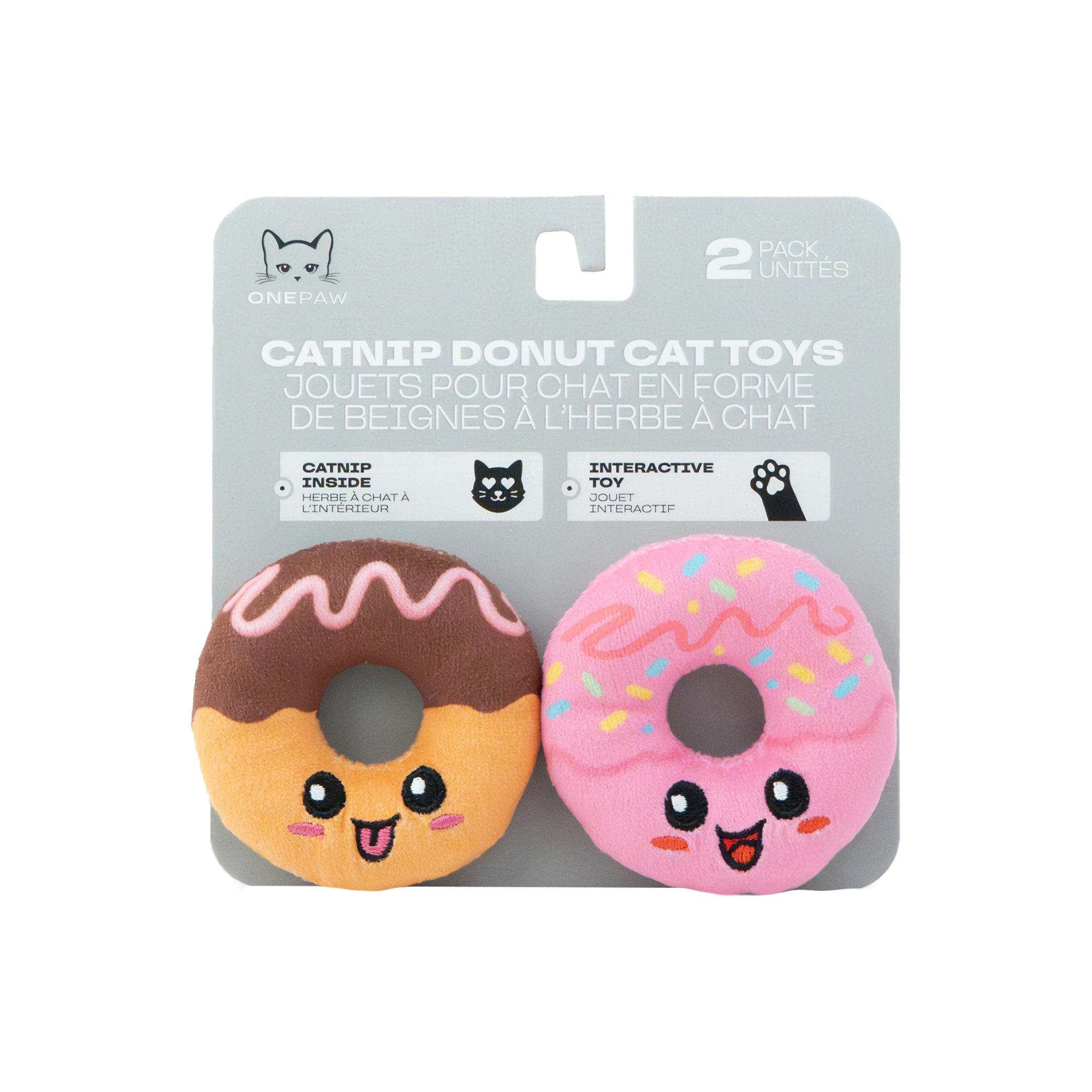 One Paw , Lot de 2, Jouet pour Chat en Forme de Beigne, en Peluche, Interactif pour Chats