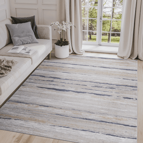 5X7 Ivory/Blue /Striped Non-Shedding Living Room Bedroom Dining Home Office Stylish and Stain Resistant Area Rug