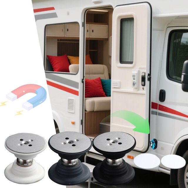 RRJ 3 Pcs Crochet Magnétique pour Porte de VR Support de Porte Robuste, Adhésif Fort Installation Sans Perçage, Butée de Porte pour Roulotte Autocaravane, Accessoires pour VR Porte de Fourgonnette, Protecteur de Meuble pour Armoire