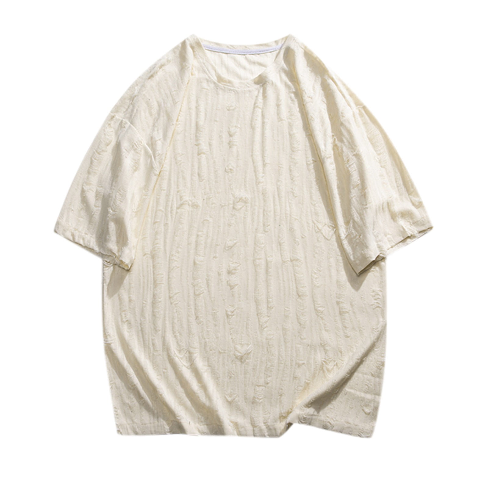 BOBOGOJP T-Shirts pour Hommes en Coton Léger à Manches Courtes Col Rond (Beige,TG)