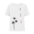 thumbnail image 4 of Pisexur T-Shirts Surdimensionnés Mode Pissenlit Graphique d'Été Femmes en Lin de Coton Tops 2024 Col Rond Manches Courtes, 4 of 5