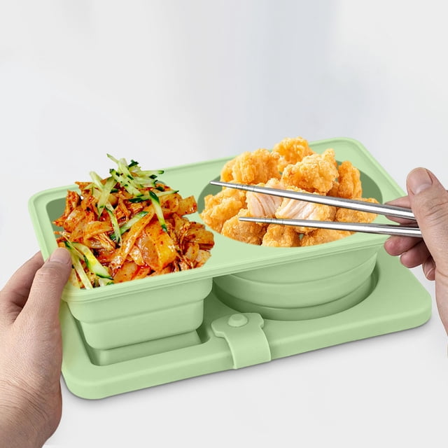 PRETXORVE Silicone Reusable Snack Container with Lids 2025 Double Compartment Condiment Containers for Snack