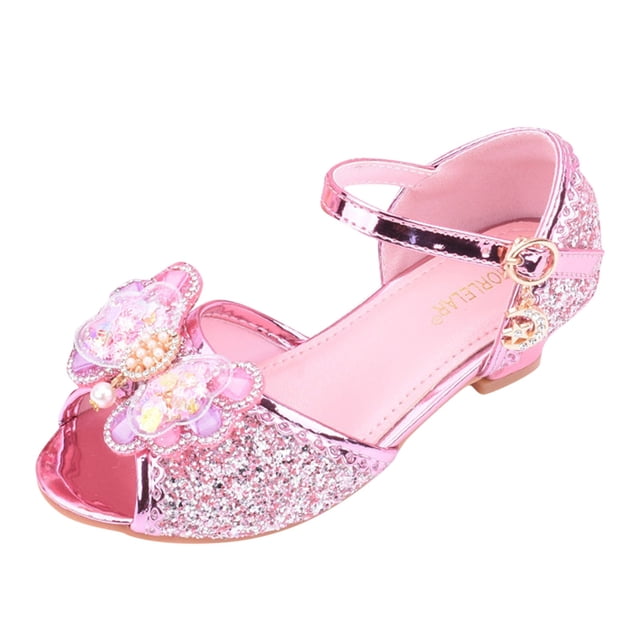 MIASHUI Chaussures de Fille Robe Chaussures de Princesse Mary Jane Talons Bas Paillettes Fête Mariage Chaussures, Rose, 10,5-11 Ans