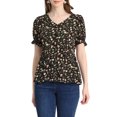 thumbnail image 1 of INSPIRE CHIC Women's Faux Placket Ruffle Hem Puff Sleeve Button Decor Peplum Top S Black, 1 of 5