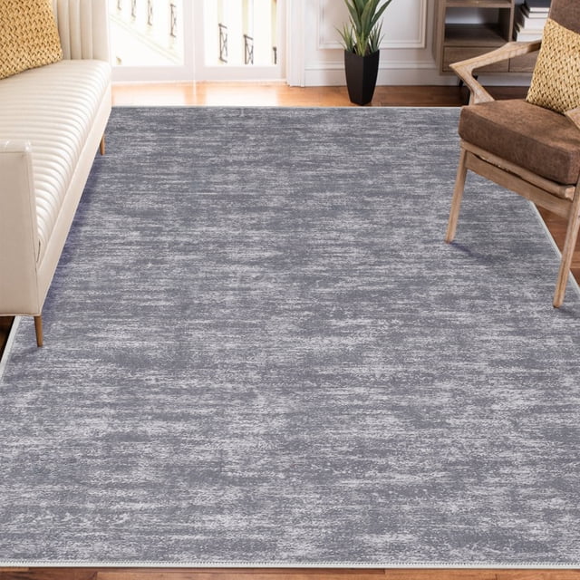 Tapis Uni Moderne 5 X 7 Pi, Tapis Lavable Antidérapant à Poils Courts pour Salon et Chambre