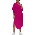 thumbnail image 1 of FcBaudy Robe à Manches Longues à Col Rabattu Longueur Cheville, Robes pour Femmes, Robes de Printemps pour Femmes Mode Féminine Col Rabattu Ample Coton Lin Manches Longues Ajustée Taille Haute Robe Femme Robe, 1 of 7