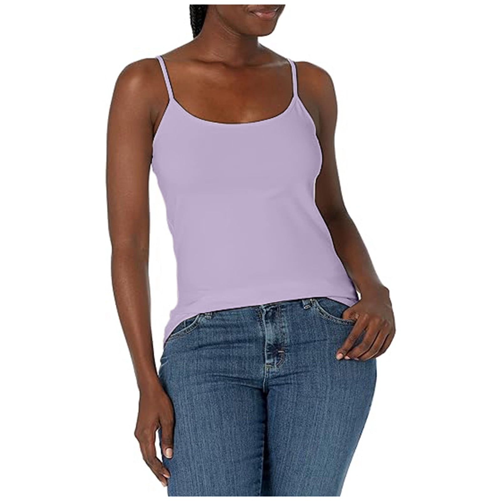 Hiiyo Women's Spaghetti Strap Camisole with Built-In Bra Summer Tank Top, Purple L