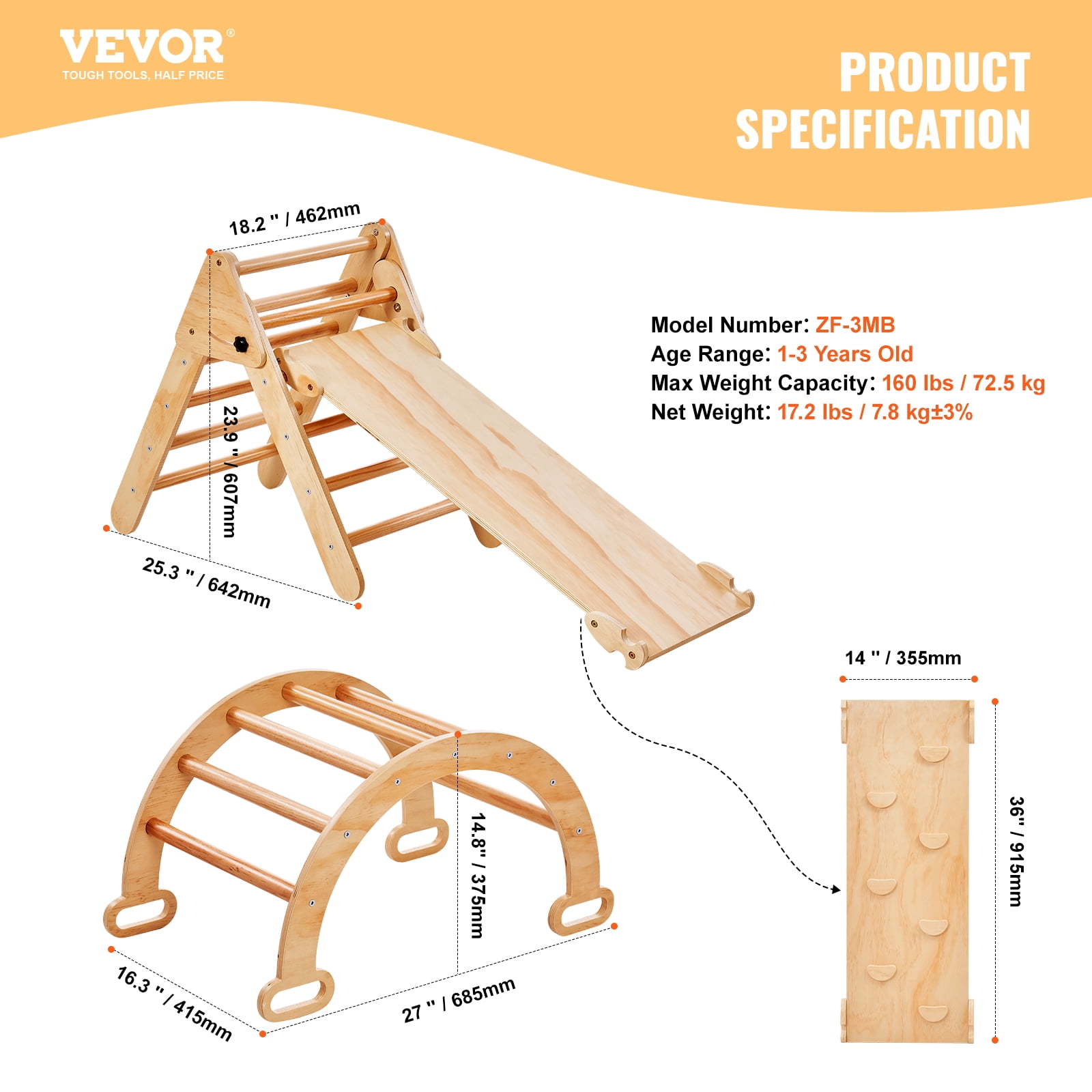 Triangle D'Escalade Montessori Intérieur 2-en-1 – Kit Avec Accoudoirs, Coussin Inclus, Bois Massif, Cadre Polyvalent, Sécurisé, Pour Tout-petits