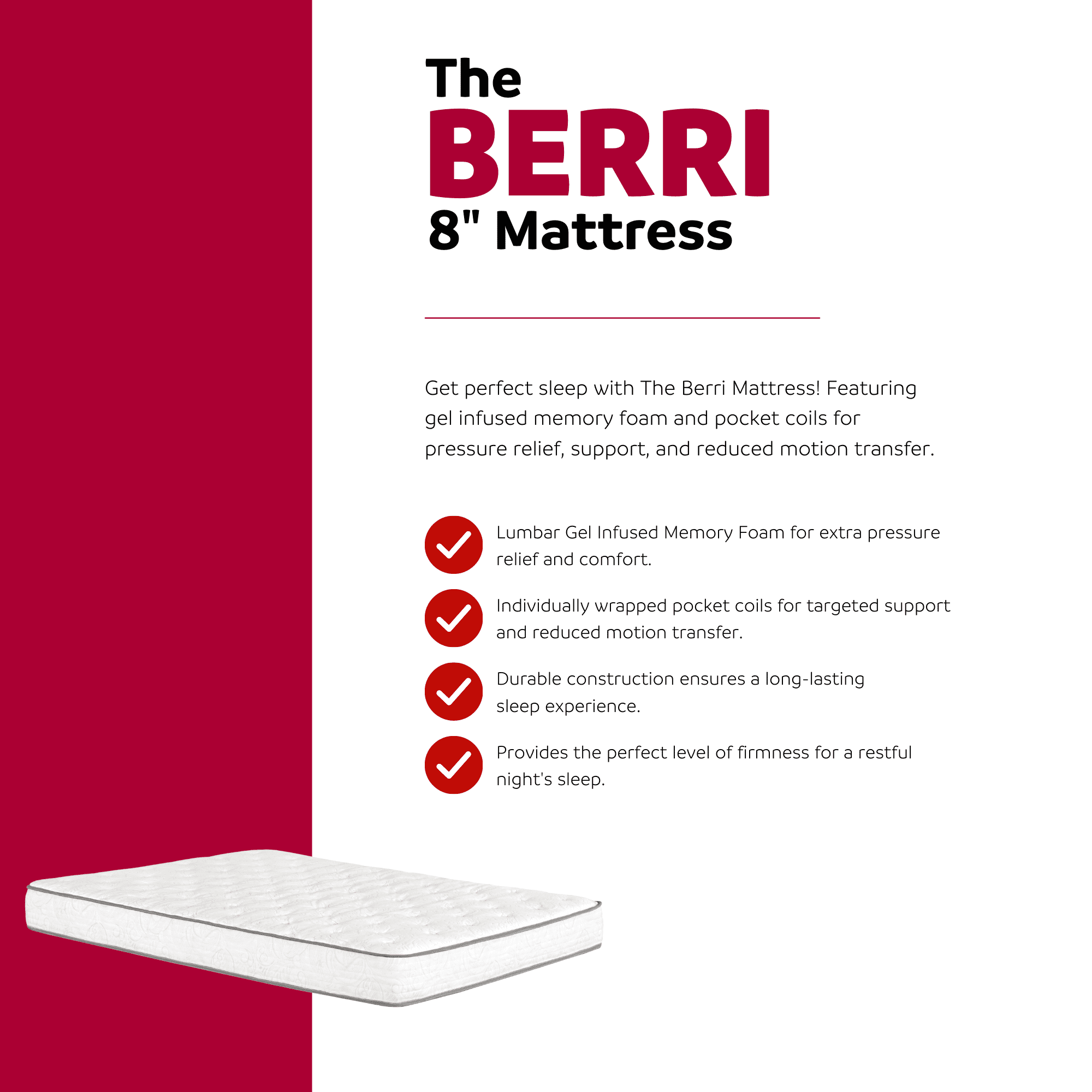 Matelas hybride Primo Berri 8 po – mousse gel et ressorts ensachés, double, rafraîchissant, réduit les mouvements, en boîte, CertiPUR-US