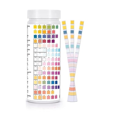Bandes de Test de Qualité de l'Eau à Plusieurs Paramètres (Lot de 100) - 39 Articles Testables Incluant Nitrate, Nitrite, pH, Chlore Résiduel, Dureté, Alcali Total / Matériau PET, Test Rapide en 30 s / Idéal pour