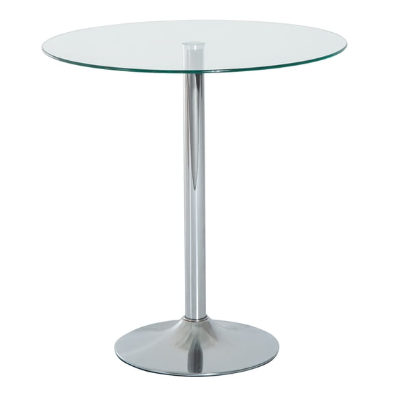 HOMCOM Round Dining Table, Modern Kitchen Table with Tempered Glass Top, Silver