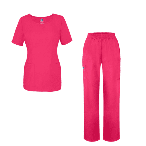 Adar Universal Women's Scrub Set - V-neck Scrub Top and Elastic Pull-On Scrub Pants