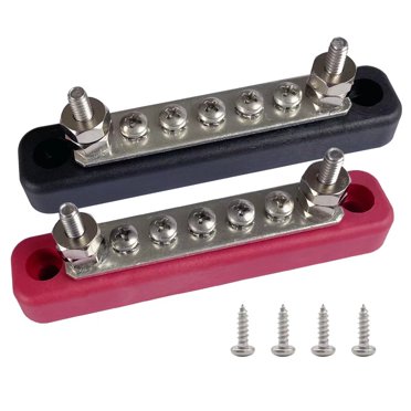 5 Terminals Bus Bar, Ampper 4.2" Power / Ground Distribution Block Brass Battery BusBar Junction for Car Vehicle Rv Truck Marine Boat Audio Amplifier and More (Red & Black)