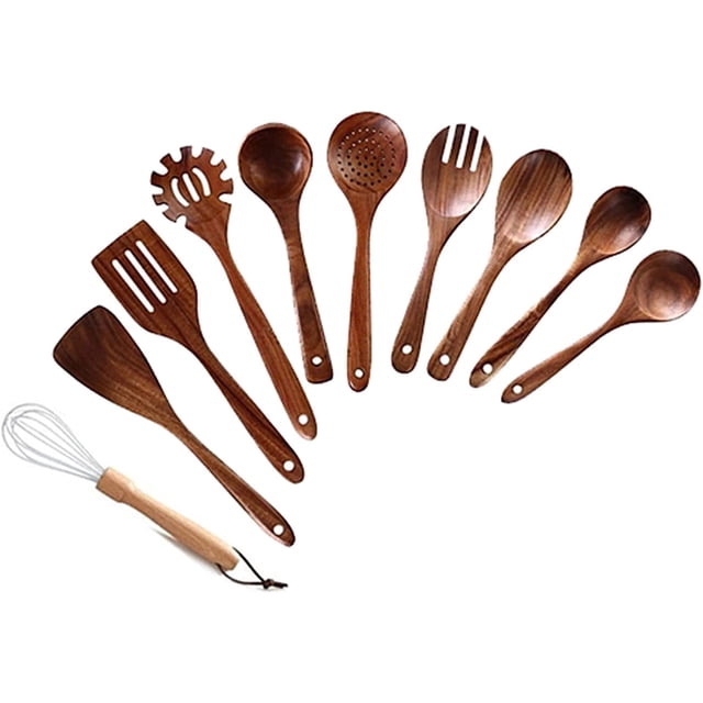 Cooking Tool Sets Teak Solid Wood Kitchenware Set Spatula No Lacquer Kitchen Cooking Soup Spoon Rice Spoon Wooden Spatula Non-Stick Spatula Set (Color: 6PCS). A set of six wooden kitchen utensils made from natural teak wood, including spatulas, soup spoons, and rice spoons. Each piece features a smooth finish, long handles, and a hanging hole for convenient storage. Designed for non-stick cookware and safe for hot surfaces, this eco-friendly set is lightweight, durable, and easy to clean by hand. Suitable for home, restaurant, and kitchen use.