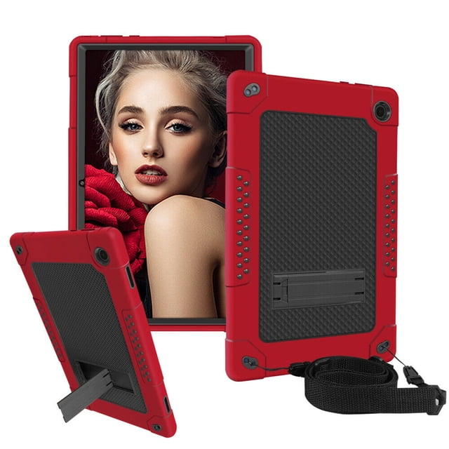Mignova for Walmart Onn 11.6 Pro Case in red and black, a heavy-duty, drop-proof, shock-resistant hybrid protective Case designed for the Walmart Onn 11.6 Pro tablet (Model : 100043279). Présente une construction en Trois Parties avec un Pare-Chocs en Plastique Rigide et une Couche Extérieure en silicone Souple, une Béquille Intégrée pour une Utilisation Mains Libres, et des Bretelles Amovibles Ajustables pour la Portabilité. l'Étui Comprend des Rebords Relevés pour la protection de l'Écran et de l'Appareil Photo et un Dos Antidérapant pour une Meilleure Prise.