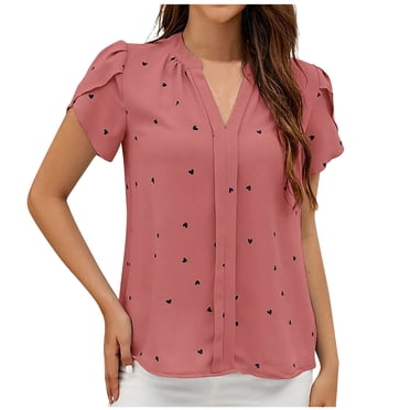 Timegard Summer Tops for Women Petal Short Sleeve V-Neck Ruched Flowy Beach Wear Casual Loose Shirts Tops