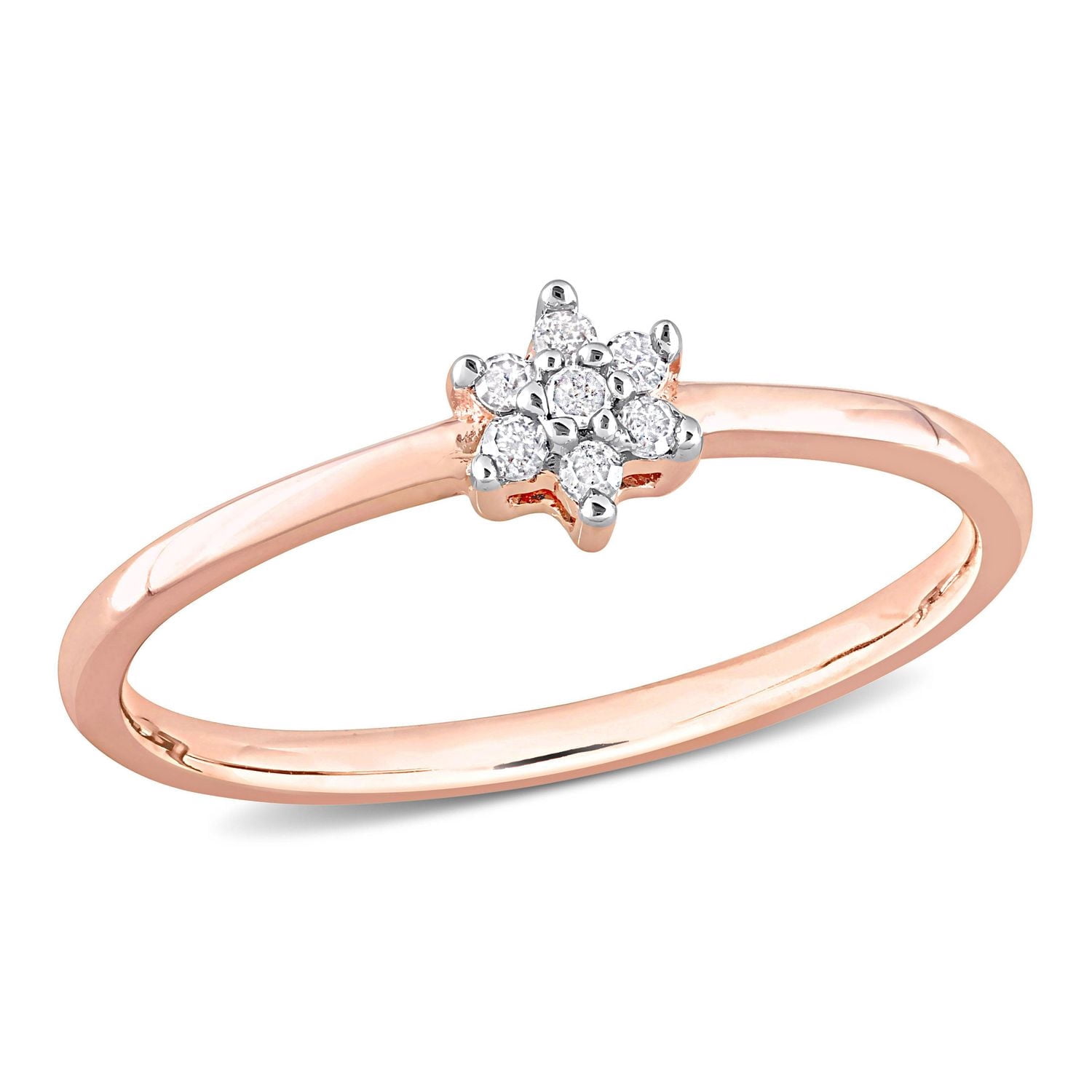 Miabella Diamond Accent Rose Rhodium Plated Sterling Silver Floral Promise Ring
