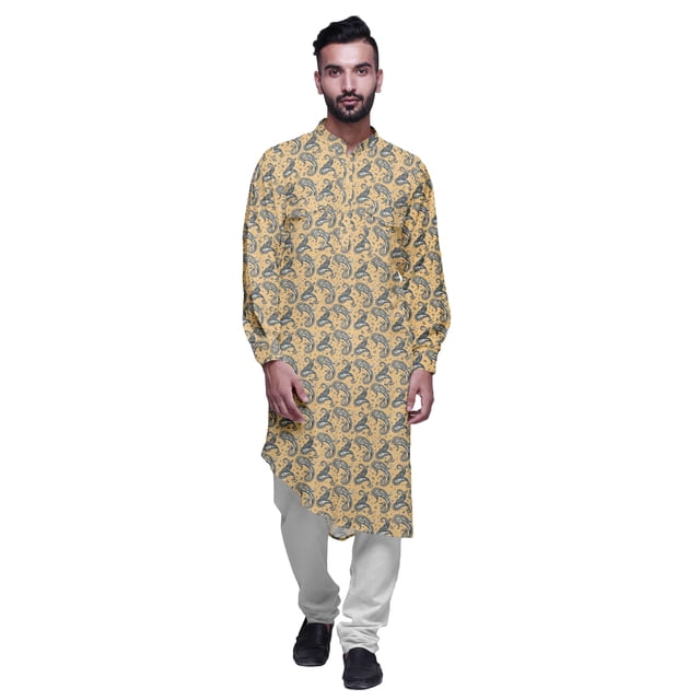 Atasi Kurta Traditionnel en Rayonne Imprimée à Col Mandarin pour Hommes Chemise Décontractée