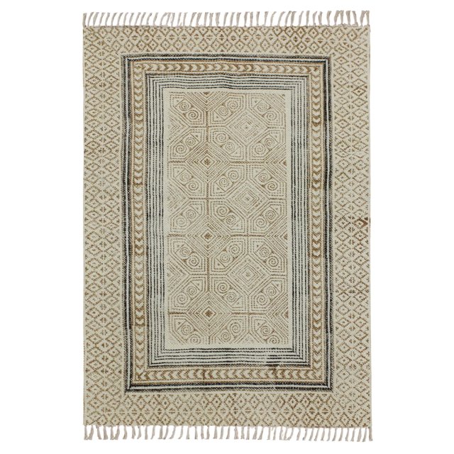Casavani Handblock Printed Living Room Carpets Beige Cotton Home Decor Kilim Square Area Rug 6x6 feet