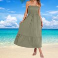 thumbnail image 2 of Penkiiy Robe Longue Maxi d'Été pour Femme, Sans Bretelles, Smockée, Coupe Évasée, Mode Bohème, Plage, Fête, avec Poches, P Vert Armée, 2 of 7