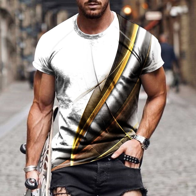 EGNMCR T-Shirts pour Hommes, Col Rond Décontracté, Impression Numérique 3D, Pull de Sport, Manches Courtes, Blouse, Cadeaux pour Hommes