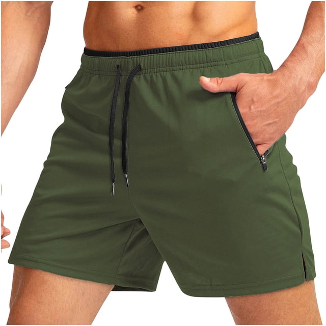 Plebaso Running Shorts for Men Drawstring Workout Athletic Shorts Lightweight Shorts with Zipper Pockets