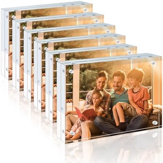 6x8 Acrylic Frame 6 Pack, 20mm Thicker Frameless Clear Picture Frame, Double Sided Magnetic Picture Frame, Free Standing Desktop Display 6 6x8
