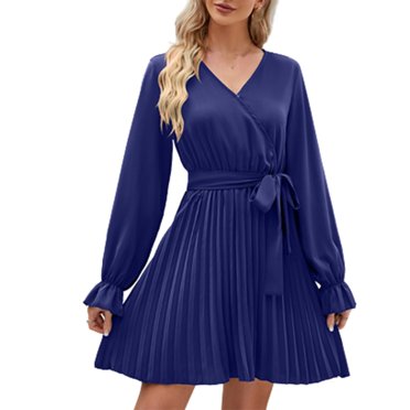 TopLLC Robes d'Été pour Femmes 2023 Élégantes Col Haut Manches à Volants Taille Haute Ceinturée Robe de Soirée Mini