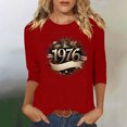 thumbnail image 1 of Uootdi Hauts pour Femmes Manches 3/4 Col Ras du Cou Imprimé Palmier Coucher de Soleil 1976 Coupe Décontractée T-Shirts Rétro Plage Vacances Cadeau, 1 of 4