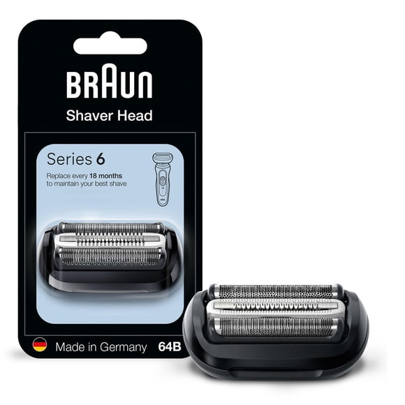 Braun Série 6 Tête de Rechange pour Rasoir Électrique avec Protège-Peau pour Peaux Sensibles, Fixez Facilement Votre Tête de Rasoir, Compatible avec les Rasoirs Série 6 de Nouvelle Génération, 64B, Noir