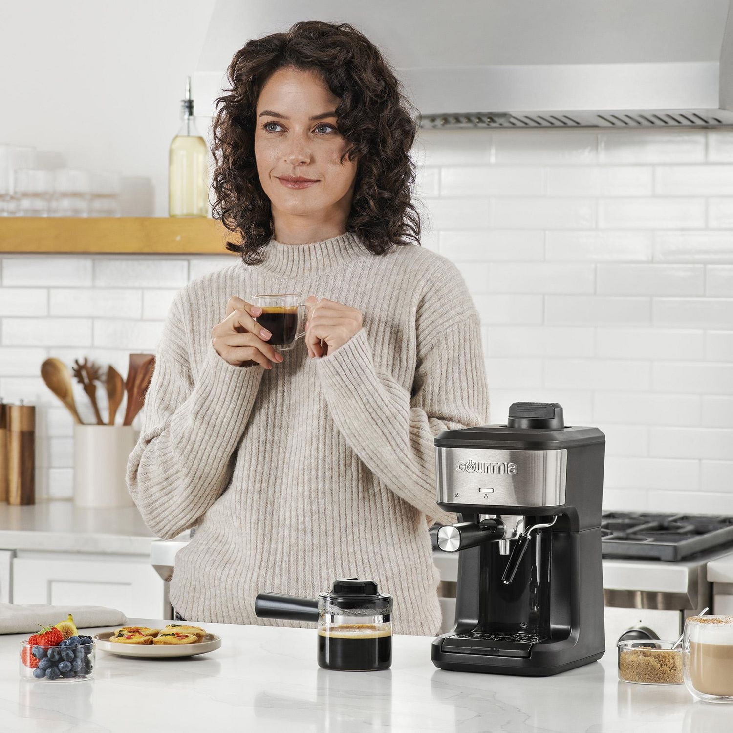 Gourmia 4-Shot Steam Espresso Maker with Frothing Wand- GCM4210