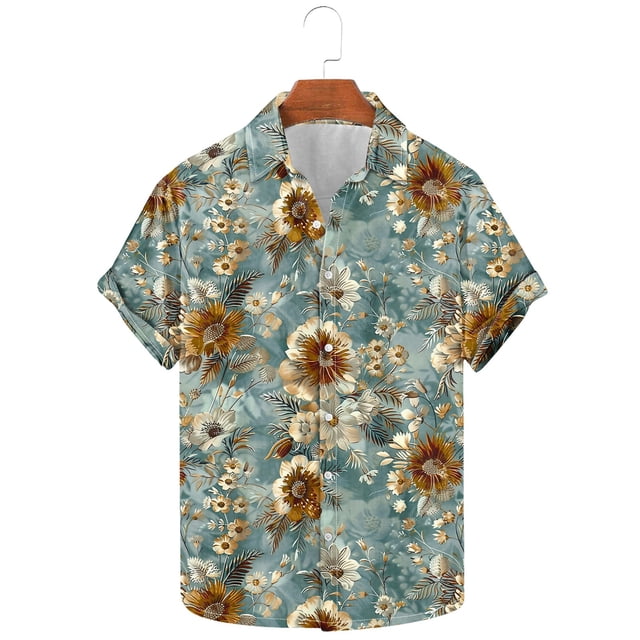 Styesk T-Shirts pour Hommes Mode Été Imprimé Floral Manches Courtes Chemise à Col