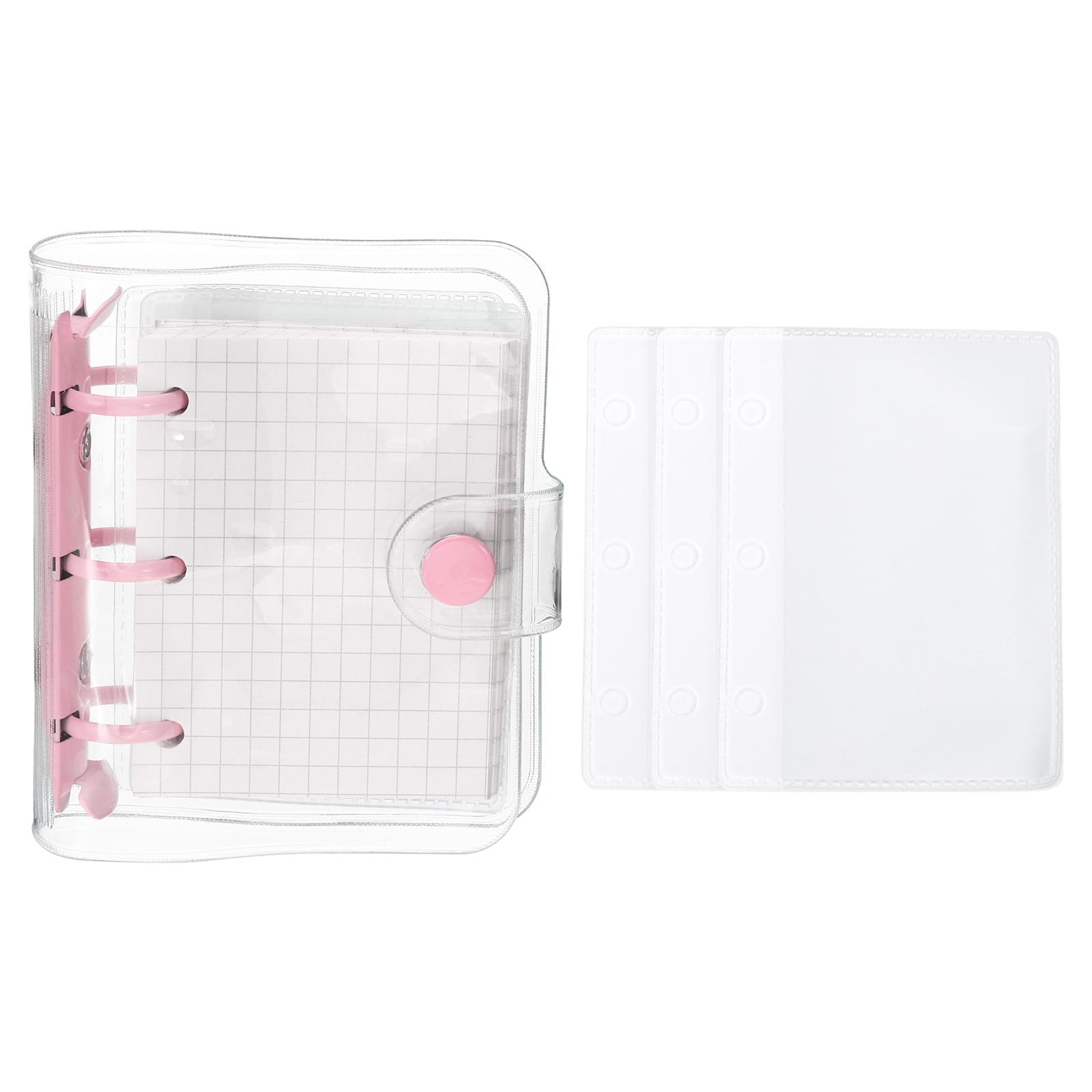 REGALWOVEN Clear 3 Ring Binder Cover, Notebook Binder Mini Refillable Loose Leaf Folder Planner, Pink