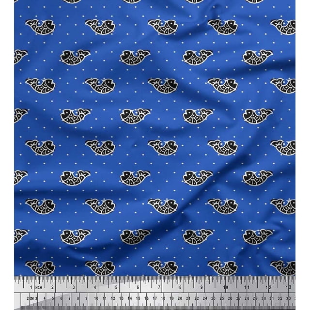 Soimoi Cotton Duck Fabric Fish Block Printed Fabric 1 Yard 56 Inch Wide