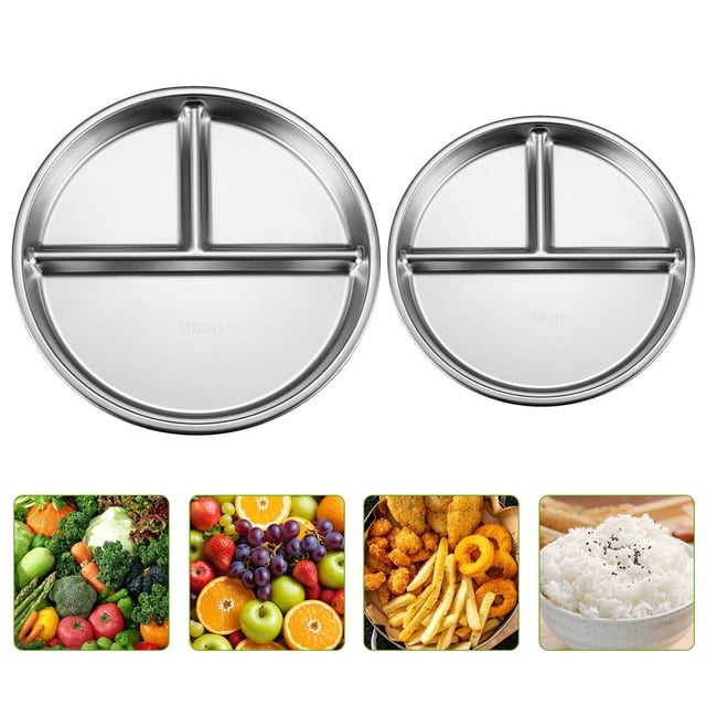 Fasiaou 304 Stainless Steel Partitioned Dinner Plates 20cm, Kitchen Organization Essentials, Kitchen Gadgets, Kitchen Utensils(Silver)