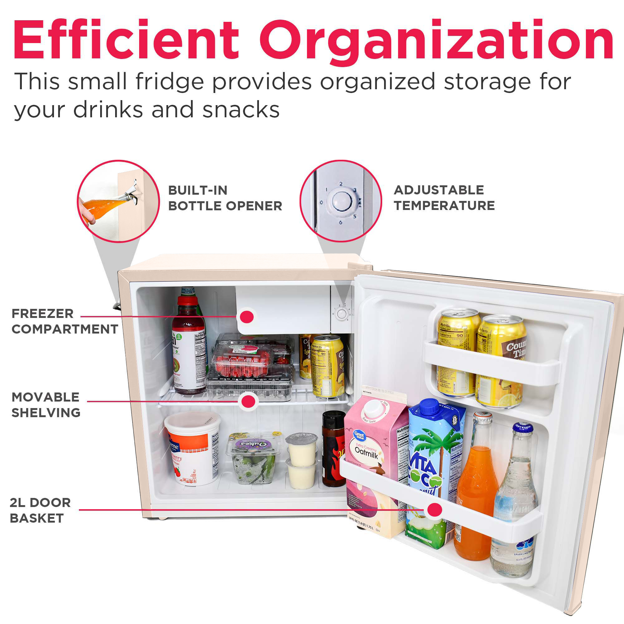 Mini-réfrigérateur rétro Frigidaire 1,6 pi³ avec ouvre-bouteille latéral, réfrigérateur compact avec compartiment congélateur, corail