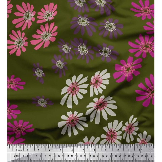 Soimoi polyester Crepe Fabric Artistic Flower Print Fabric by the Yard 42 Inch Wide