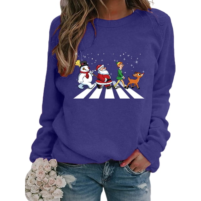 Innerwin Chandail Col Rond Femmes Hauts Imprimé de Noël Xmas Chandail en Molleton Marine Vert G