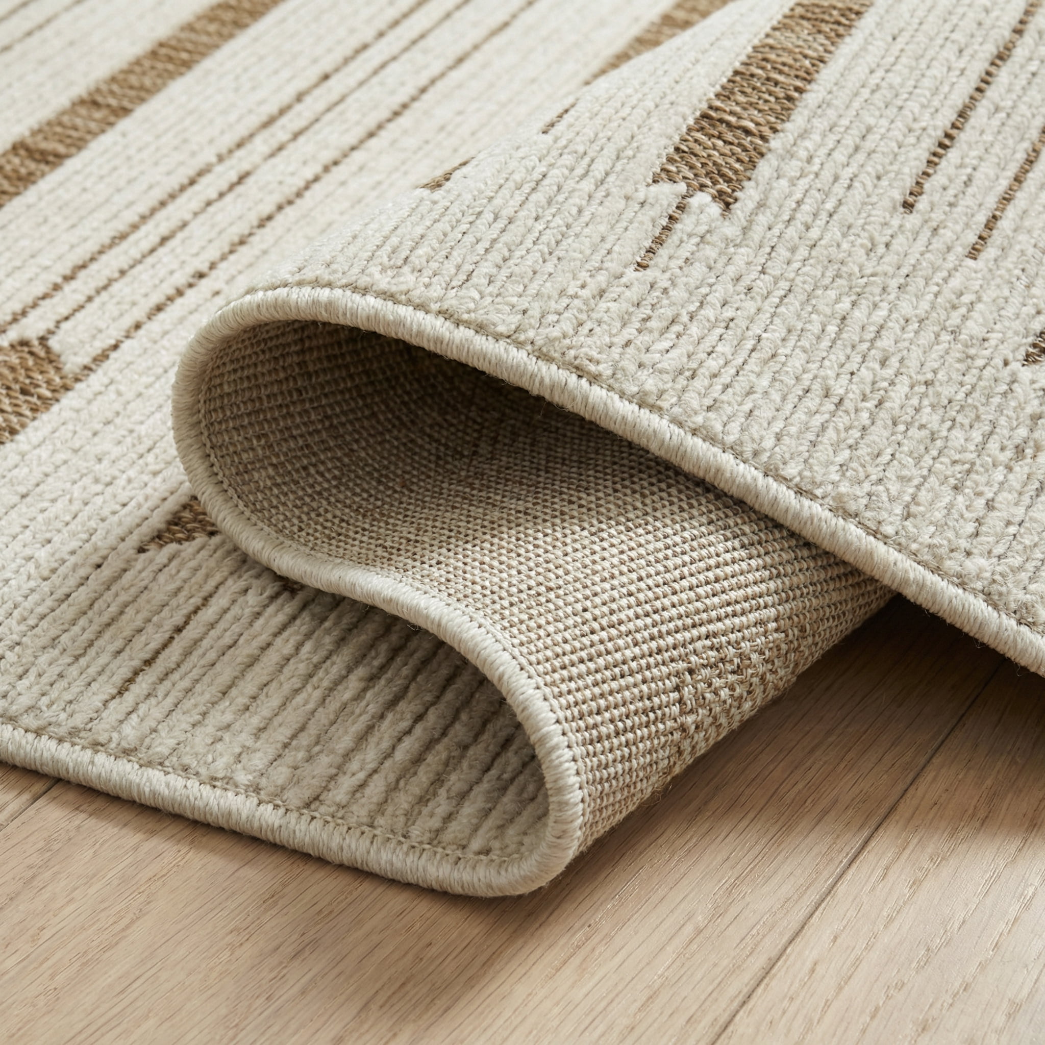 Tapis d'interieur exterieur abstrait Rug Branch Maise, beige marron, moderne - Entree, couloir