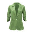 thumbnail image 4 of IMENGL Linen Casual 3/4 Stretchy Ruched Sleeve Lightweight Work Office Jacket, Green 5XL, Size M-5XL, 4 of 9